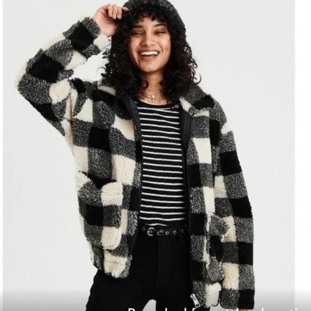 Black and White Checkered Fleece Jacket